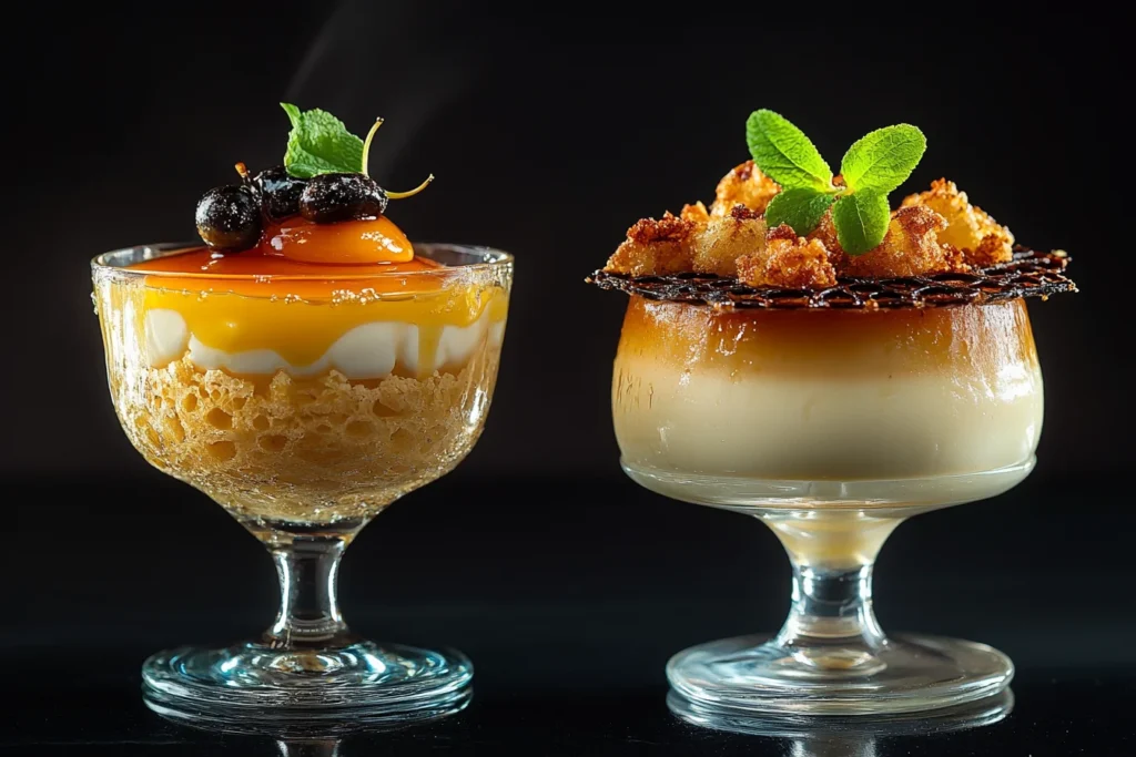 Examples of custard-based desserts, including flan, crème caramel, and a fruit tart.