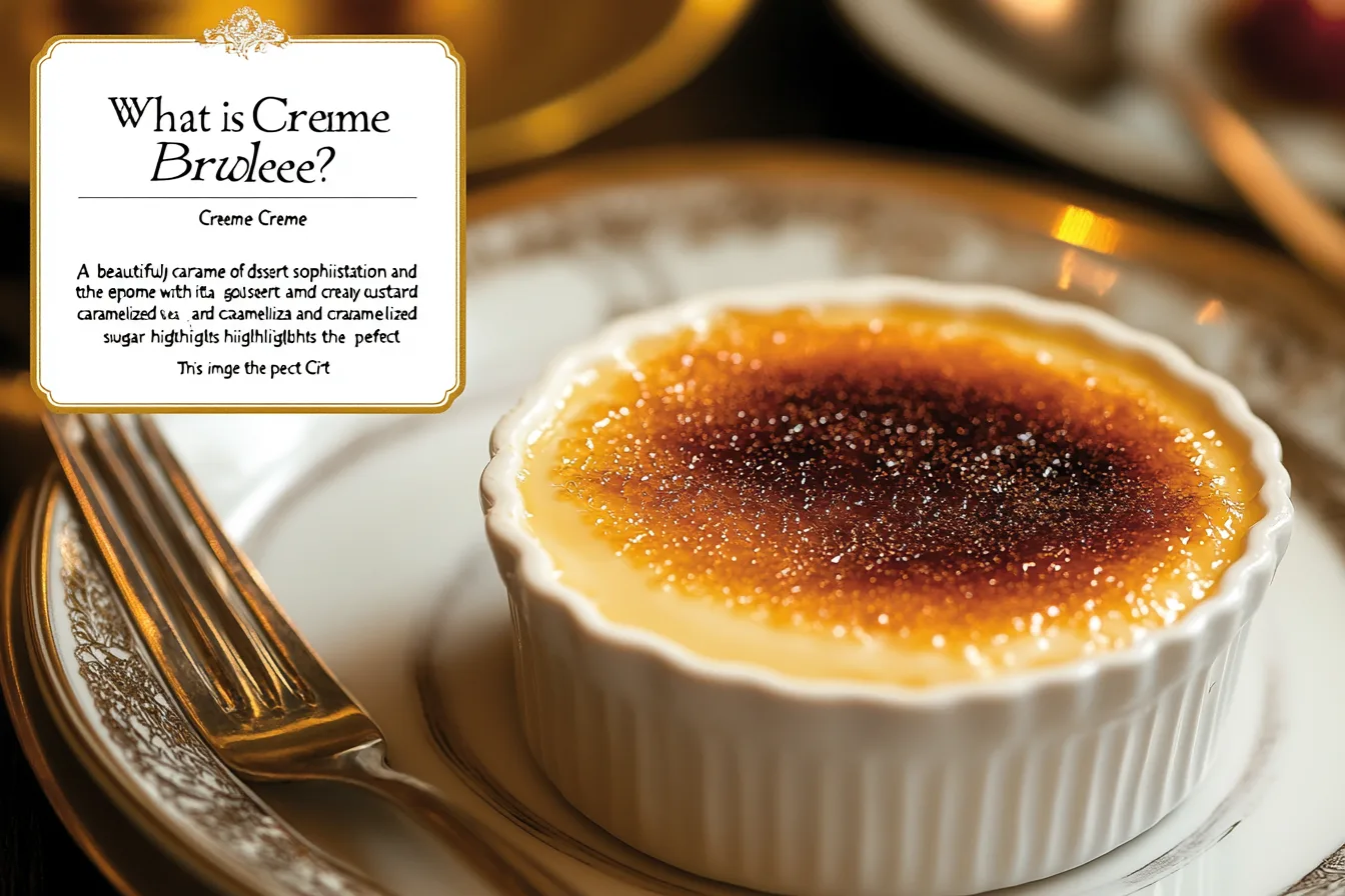 A beautifully caramelized Crème Brûlée with a golden crust and creamy custard.