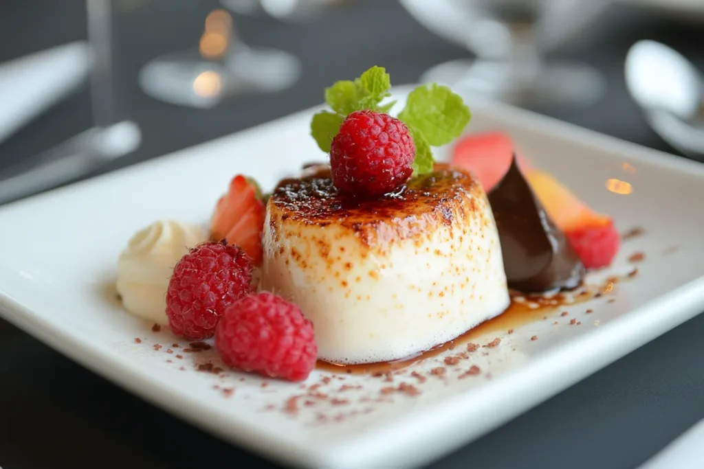 Crème Brûlée served in shallow ramekins with a golden caramelized sugar crust