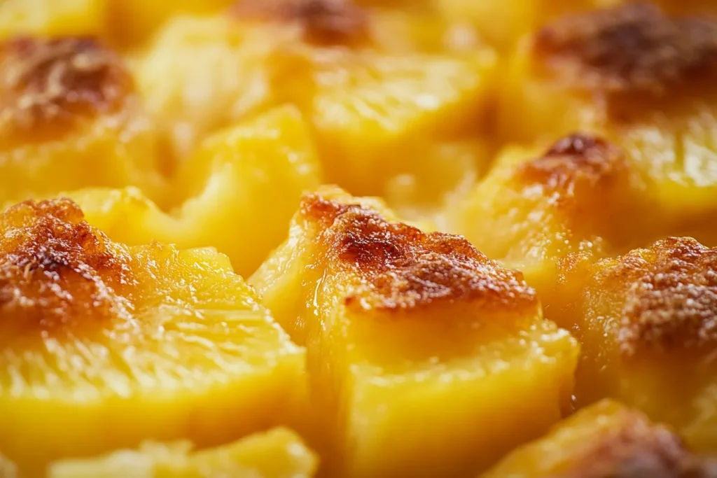 Pineapple chunks, shredded cheddar cheese, buttery crackers, sugar, and flour arranged on a countertop.