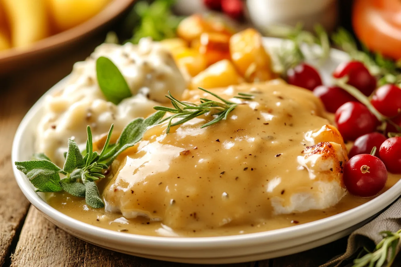 A creamy bowl of white gravy with a sprinkle of black pepper.