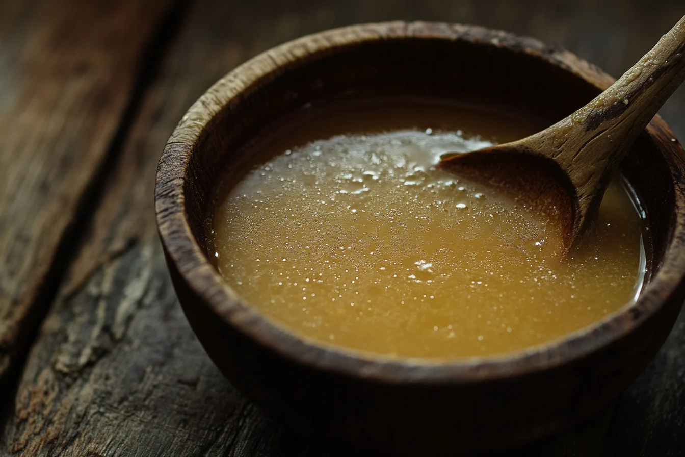 Pan drippings with fond, often considered the secret ingredient for good gravy.