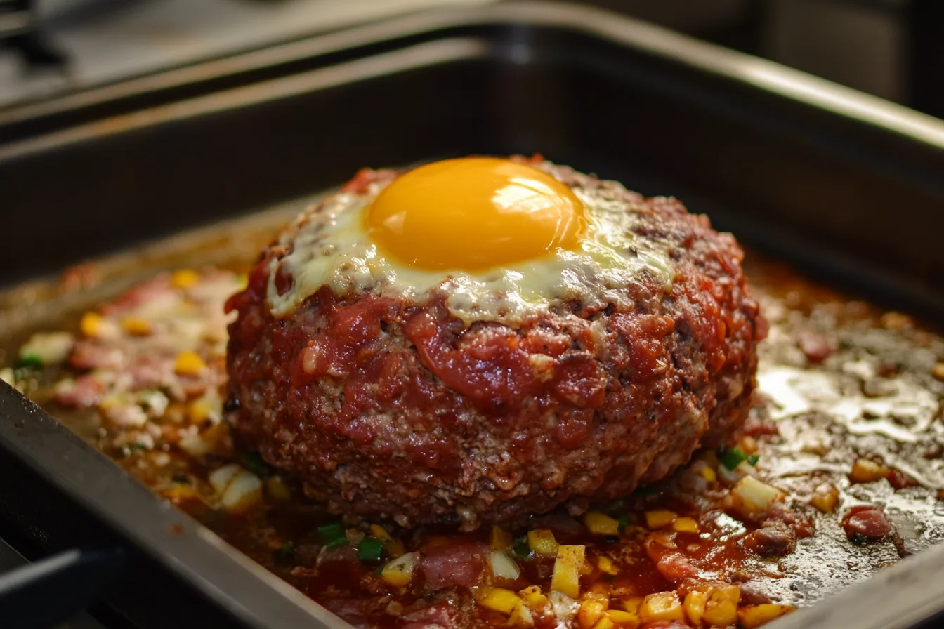 Moist and tender meatloaf with an extra egg for improved texture