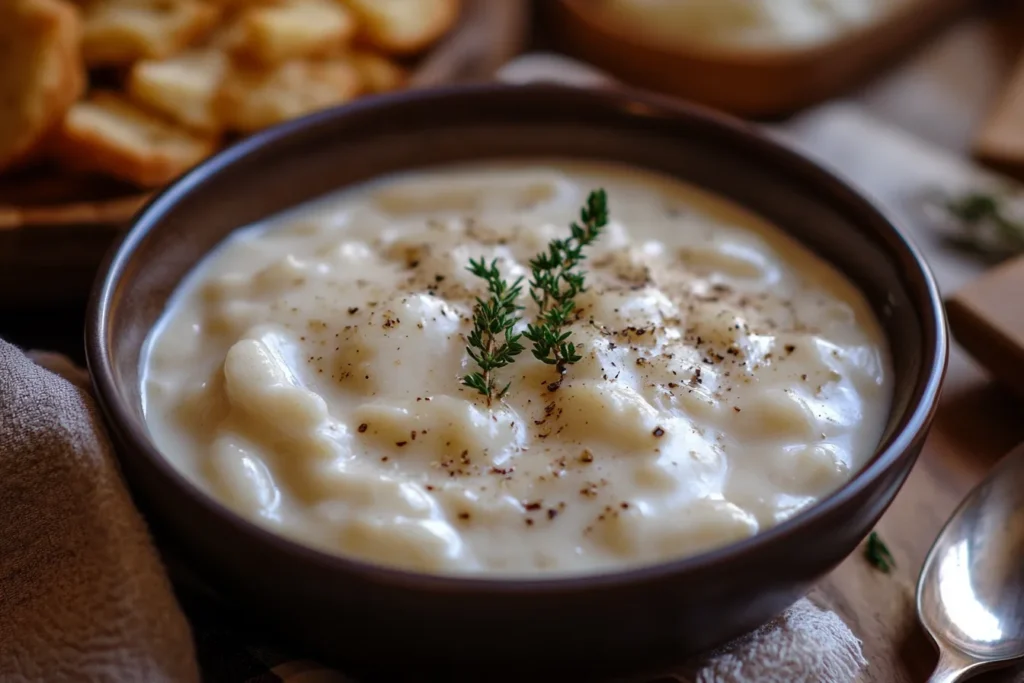 side-by-side comparison of bland white gravy versus perfectly seasoned gravy.