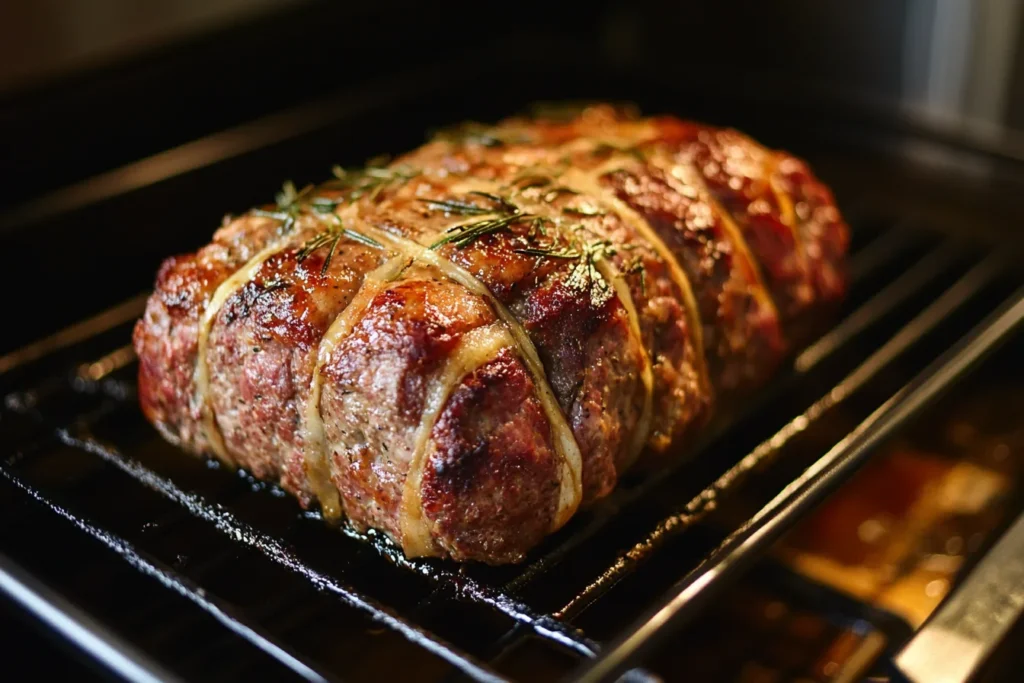 A variety of ingredients for a moist meatloaf including ground beef, breadcrumbs, milk, eggs, and vegetables.