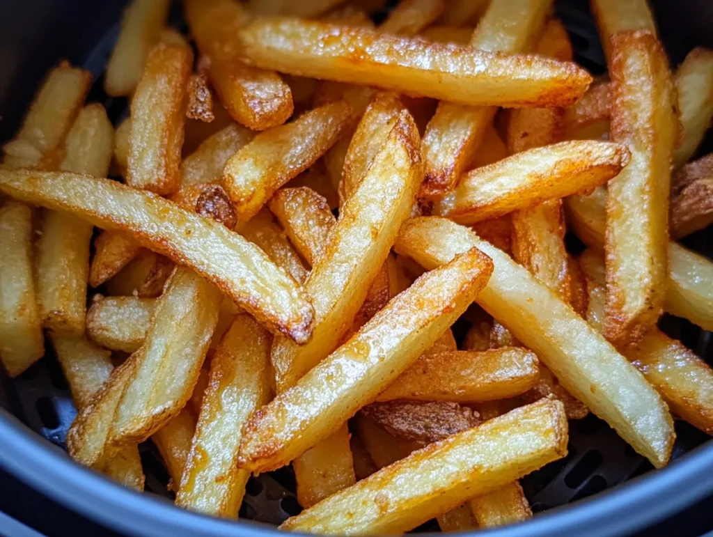 Healthier copycat Wingstop fries cooking in an air fryer basket